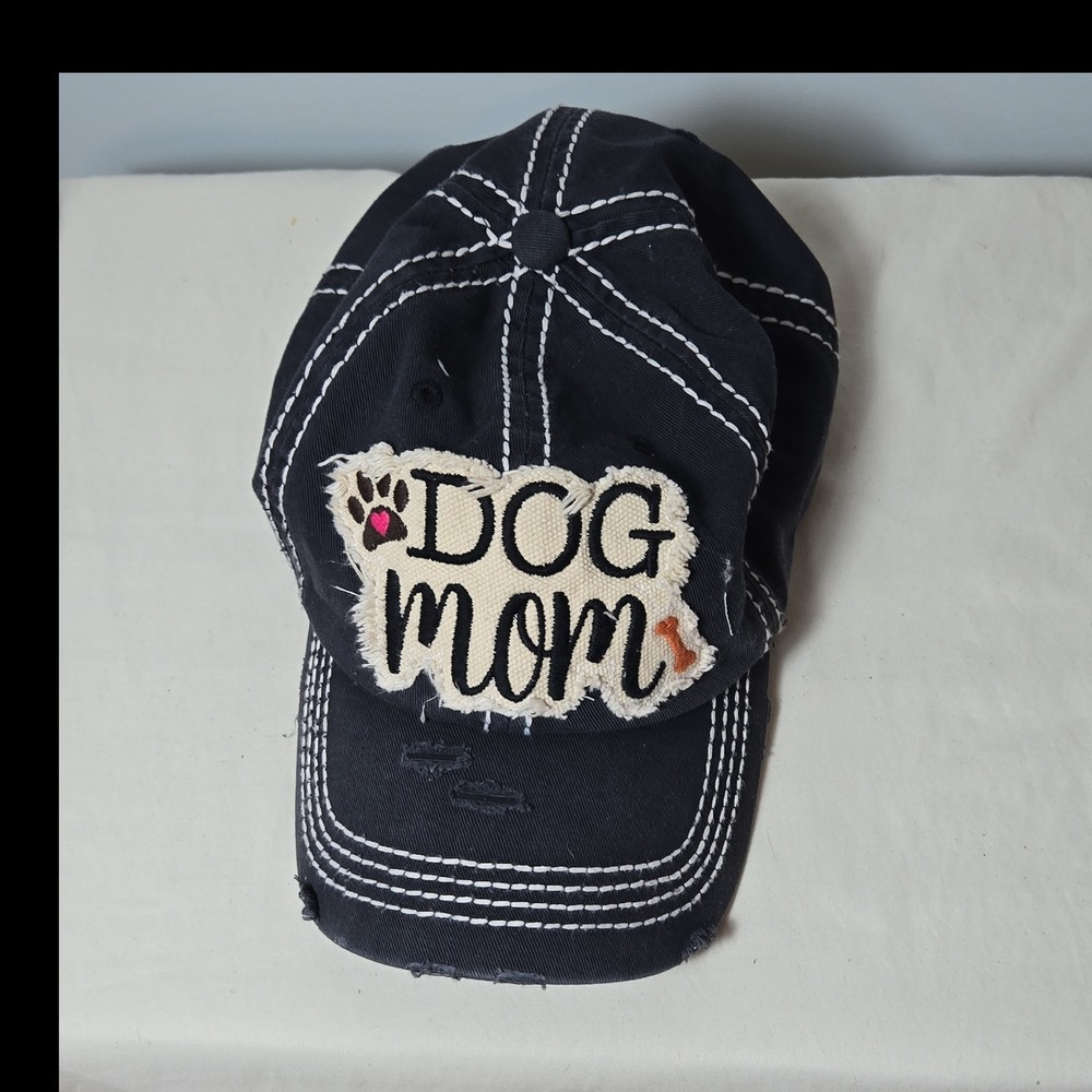 Dog Mom Embroidered Patch Baseball Cap Black Adjustable Women's Hat